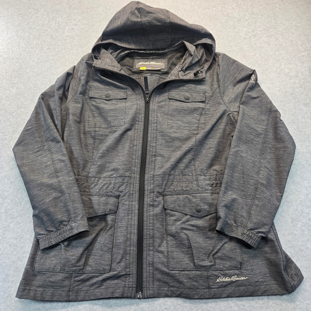 Eddie Bauer Travex Women XL Gray Heathered Hooded Full Zip Utility Jacket Coat
